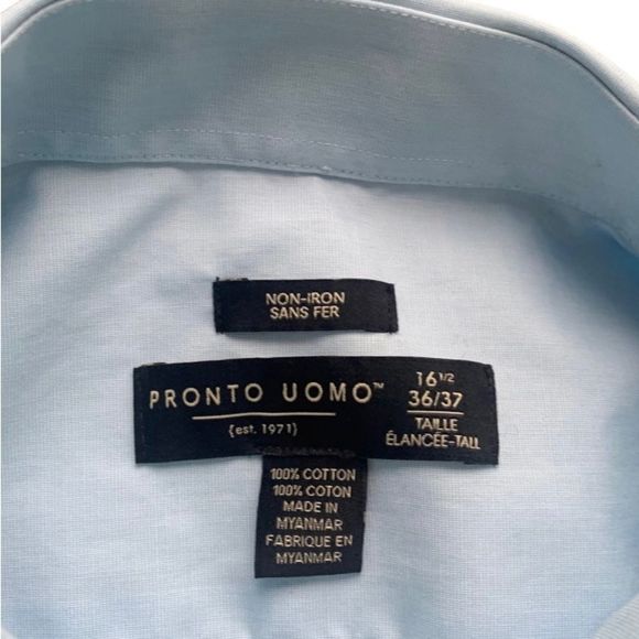 Mens Pronto Uomo Non Iron Light Blue Button Up Dress Shirt 16.5 36/37 - Picture 4 of 6